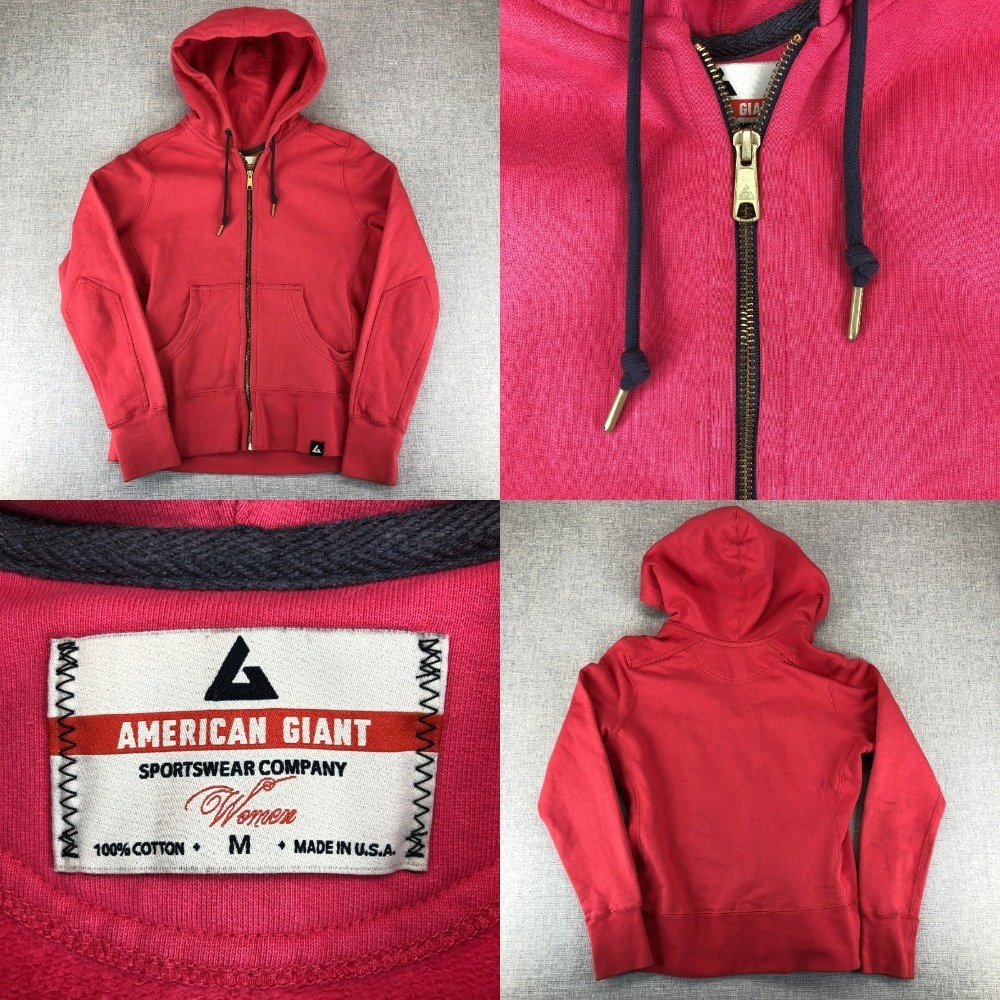 American Giant Hoodie Sweatshirt Womens Medium Pink Heavyweight Sweater SPOTS